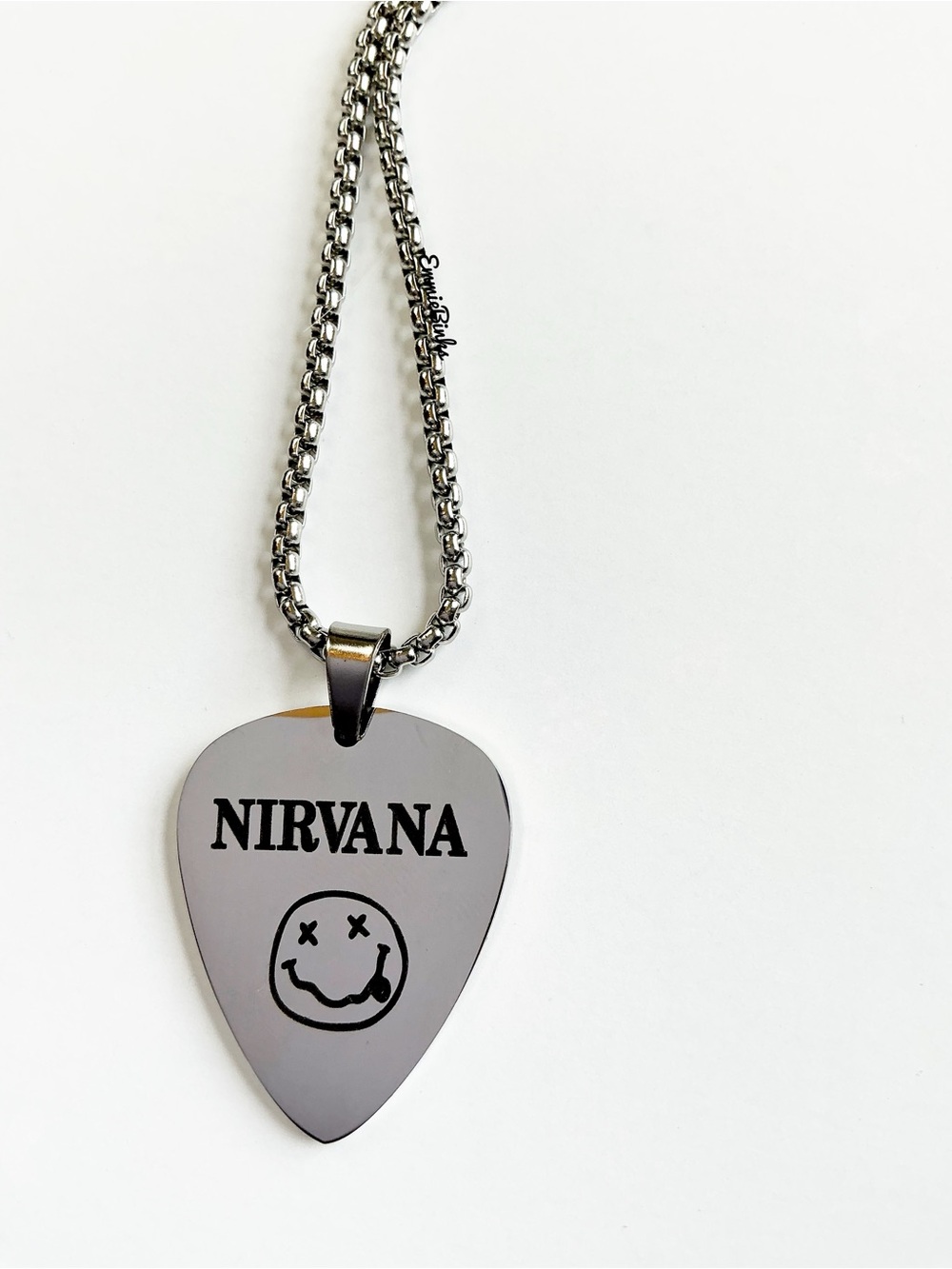 ✨3for$38 New Nirvana Smiley Guitar Pick Silver Stainless Steel Chain Necklace